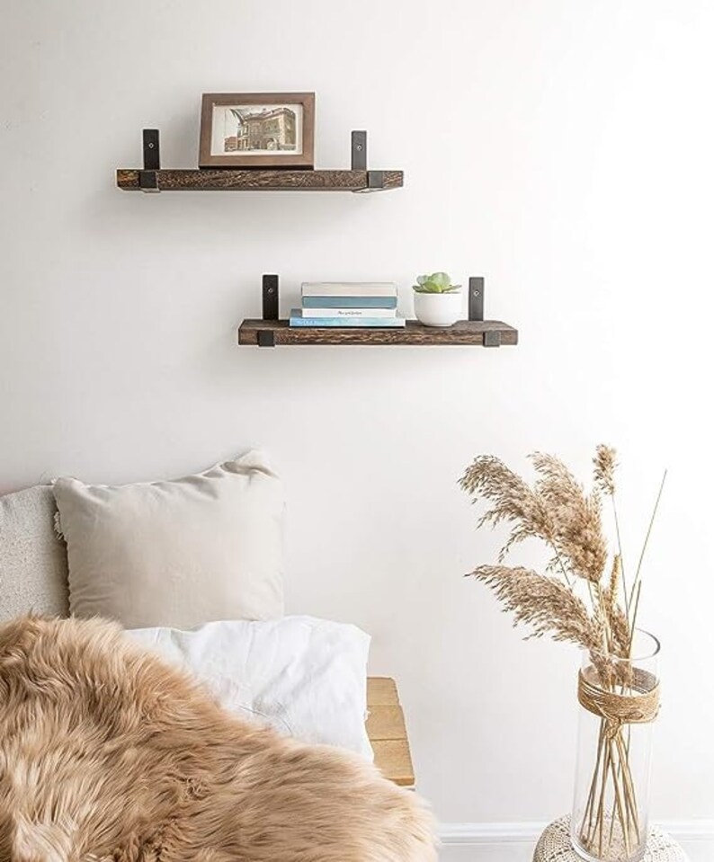 Rustic Wood Floating Shelves Wall Mounted Shelving Set of 2 - Etsy