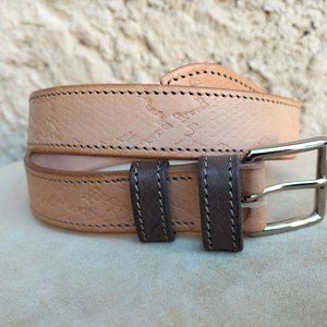 ceinture fantaisie en cuir pour homme et femme, ceinture bicolore en cuir, ceinture mixte en cuir imprimé beige et marron image 5