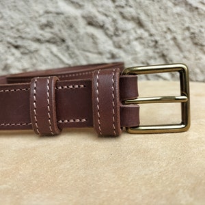 Ceinture en cuir marron foncé mixte, ceinture fait main, ceinture en cuir pour homme et femme, ceinture de qualité, ceinture pour la rentrée image 2