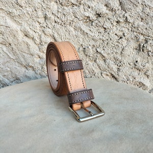 ceinture fantaisie en cuir pour homme et femme, ceinture bicolore en cuir, ceinture mixte en cuir imprimé beige et marron image 1