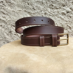 Ceinture en cuir marron foncé fait main pour homme et femme, accessoire de mode en cuir, ceinture artisanale en cuir de qualité