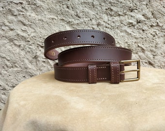 Ceinture en cuir marron foncé mixte, ceinture fait main, ceinture en cuir pour homme et femme, ceinture de qualité, ceinture pour la rentrée