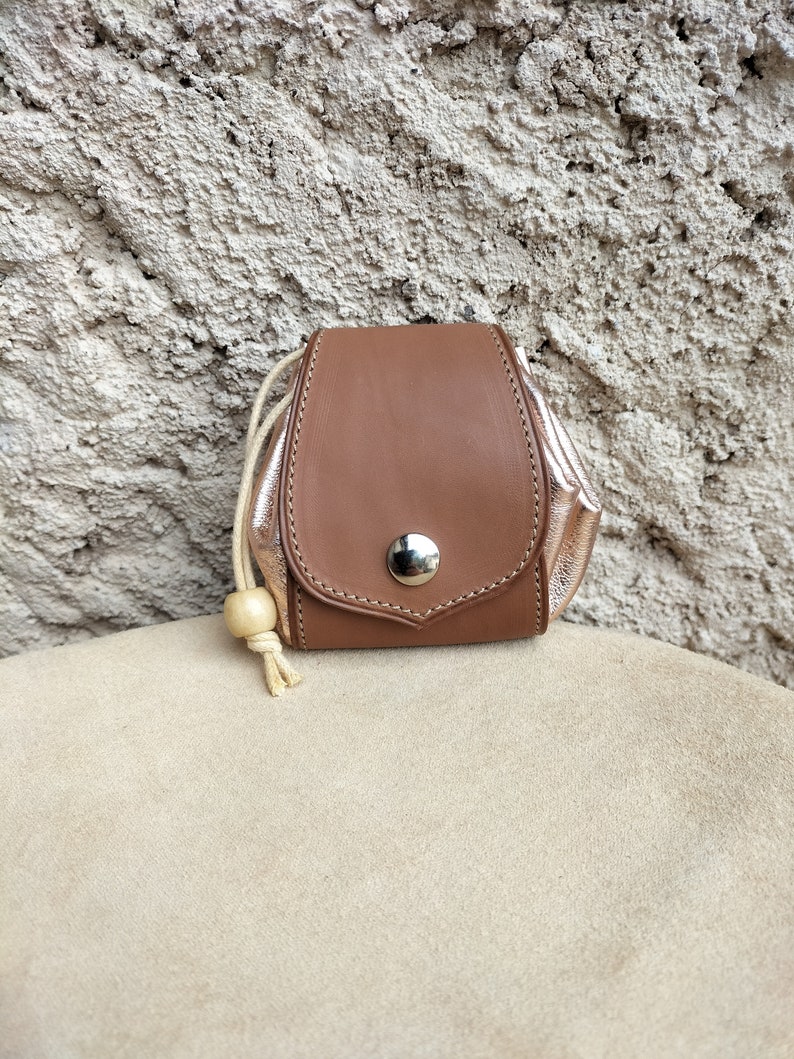 Bourse en cuir personnalisable, porte-monnaie en cuir personnalisable, escarcelle cuir, porte-monnaie bourse, cadeau cuir doré rosé