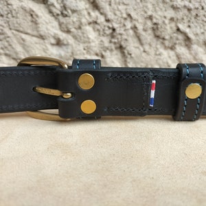 ceinture en cuir noir cousue bleue, ceinture noir et bleu pour homme et femme en cuir image 4