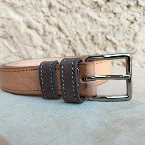 ceinture fantaisie en cuir pour homme et femme, ceinture bicolore en cuir, ceinture mixte en cuir imprimé beige et marron image 4
