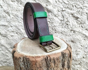 Ceinture en cuir fantaisie pour homme et femme fait main en France, ceinture en cuir bicolore