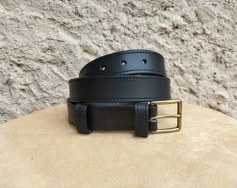 Ceinture en cuir noir pour homme et femme, ceinturon en cuir noir mixte, ceinture en cuir de qualité, accessoire en cuir de qualité