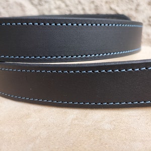 ceinture en cuir noir cousue bleue, ceinture noir et bleu pour homme et femme en cuir image 7
