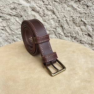 Ceinture en cuir marron foncé mixte, ceinture fait main, ceinture en cuir pour homme et femme, ceinture de qualité, ceinture pour la rentrée image 4