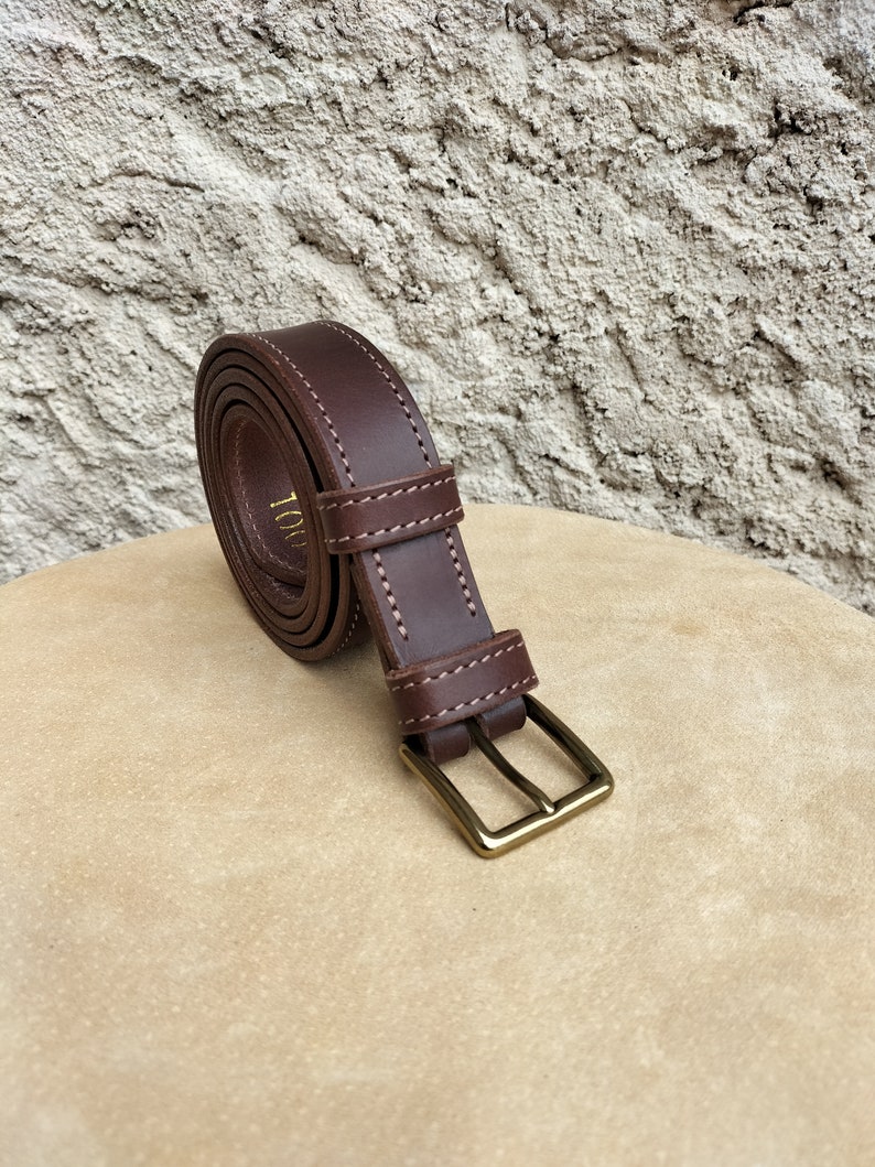 Ceinture en cuir marron foncé mixte, ceinture fait main, ceinture en cuir pour homme et femme, ceinture de qualité, ceinture pour la rentrée image 4