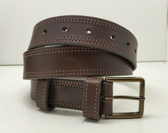 Ceinturon en cuir marron foncé pour homme, ceinturon en cuir pour homme et femme, ceinture en cuir marron foncée