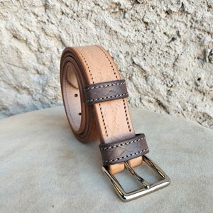 ceinture fantaisie en cuir pour homme et femme, ceinture bicolore en cuir, ceinture mixte en cuir imprimé beige et marron image 2