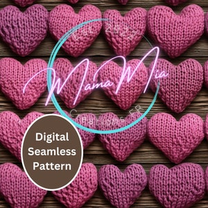 Valentinstag, KUNST-Gestrickte Herzen, NAHTLOSES Muster, Digitaler Download, Kinderherzen, Stoff, Valentinstagskarte, scrapbooking - KOMMERZIELLE NUTZUNG