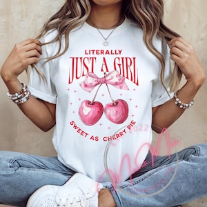 Coquette Pink Bow Cherry PNG Rommelig Coquette Esthetisch sublimatieontwerp voor shirt I&#39;m letterlijk gewoon een meisje Zachte PNG voor shirt mokdraagtas