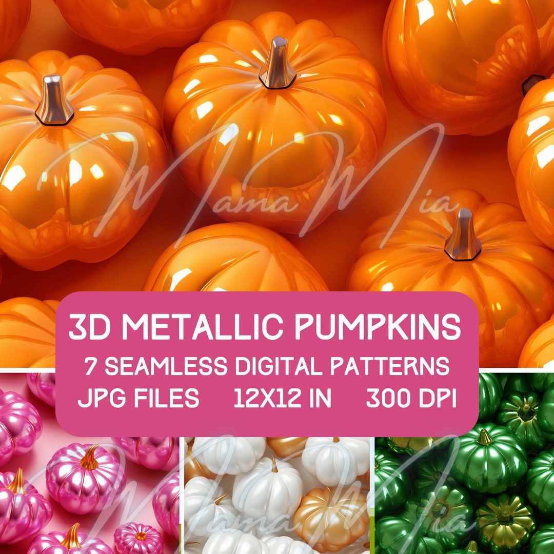 3D Metallic Pumpkins SEAMLESS Pattern Halloween Pumpkin DIGITAL Paper ...