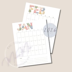 Utskrivbar månadskalender 2026 | Minimalistisk lapptäckskalender | Måndagsstartplanerare | A4 och US Letter | Direkt digital nedladdning i PDF-format