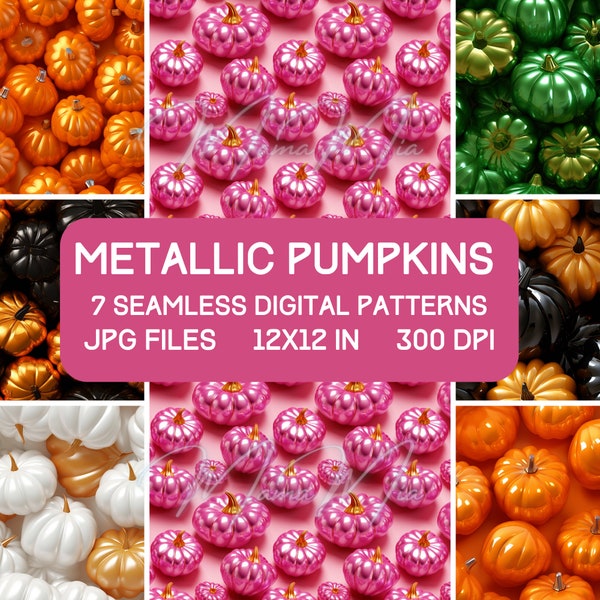 3D Metallic Pumpkins SEAMLESS Pattern Halloween Pumpkin DIGITAL Paper, Halloween Background Tumbler Wrap Sublimation for COMMERCIAL use