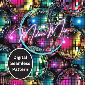 Disco Ball SEAMLESS Pattern Download de papel DIGITAL, convites para festas, gráficos de festa de fundo de discoteca, disco de scrapbooking - uso COMERCIAL