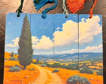 Cuadríptico de paisaje postimpresionista (juego de 4 marcapáginas)