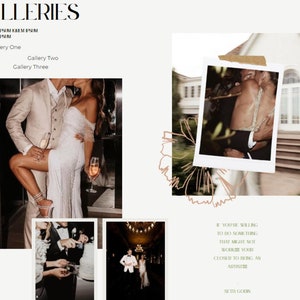May include: A collage of wedding photos featuring a couple in various poses. The photos are arranged in a grid pattern with a floral design in the background. The text "If you're willing to do something that might not work out, you're already close to being an artist" is included in the collage.