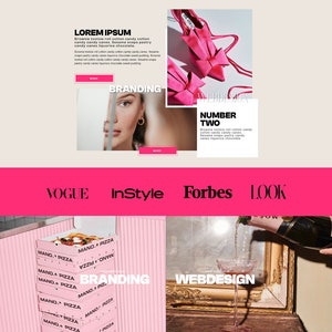 May include: Pink Pop, a creative studio, offers branding, web design, and marketing services. The website features a pink and white color scheme with images of women, shoes, and food. The website also includes a call to action to "Let's Connect".