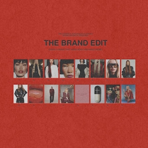 Puede incluir: Fondo rojo con el texto "THE BRAND EDIT" y texto más pequeño arriba y abajo. La imagen presenta una cuadrícula de fotos pequeñas de personas. El texto dice "CREATE A BRAND THAT TURNS HEADS AND MAKES MONEY."