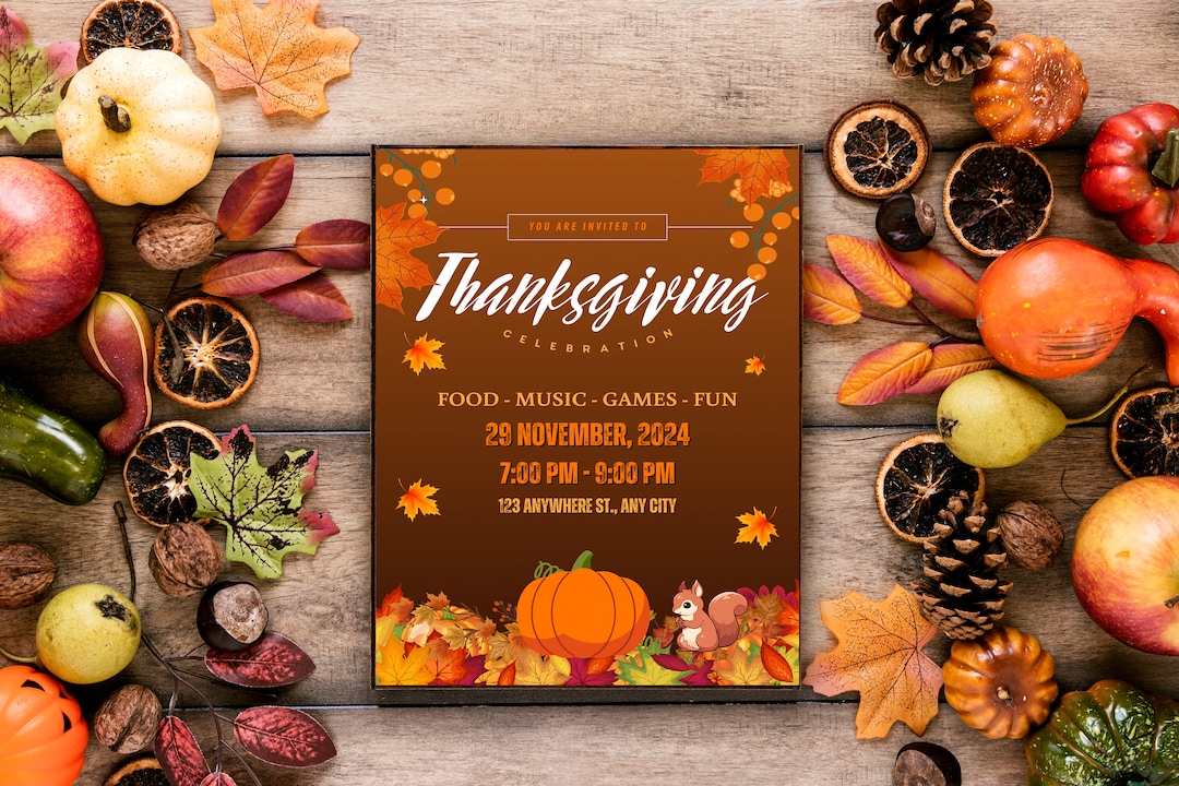 Editable Template Thanksgiving Dinner Card Eat drink Be Thankful for