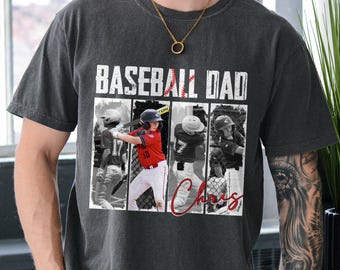 Custom Photo Baseball Dad Shirt With Kids Name, Custom Dad Shirt, Baseball Dad Gift, Baseball Season Tee, Fathers Day Shirt, Sports Dad Gift