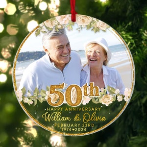 Custom Wedding Anniversary Christmas Ornament, Valentines Day Gift for Her,First 9th 10th 25th 50th Anniversary Ornament, Married Ornament