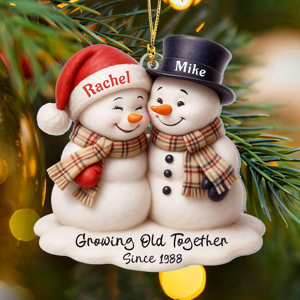 Custom Snowman Couple Ornament, Christmas Gift For Couple, Snowman Ornament, Growing Old Together Ornament,Anniversary Gift,Gift For Parents