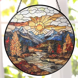 Mountain Range Stained Glass Suncatcher, Nature Suncatcher For Window Hanging, Stained Glass Window Decor, Suncatcher Ornament, Home Decor