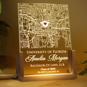 Personalized Campus Map Night Light, Custom College Graduation LED Night Lamp, University Map Acrylic Plaque, Class of 2025,Gift for Her Him