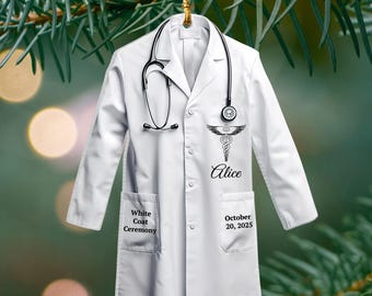 White Coat Ceremony 2D Flat Ornament, Custom White Coat Gift, Med School Acceptance Gift, Future Doctor, Graduation Gift, Doctor Christmas