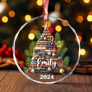Personalized Christmas Book Tree Name Ornament, Book Club Ornament, Custom Bookish Ornament, Book Lover Gift, Bookworm Gifts, Librarian Gift