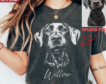 Custom Pet T Shirt with Pet Photo +Name, Personalized Pet Portrait Sweater, Custom Dog Cat Graphic Tee, Custom Pet Art Shirt, Pet Lover Gift