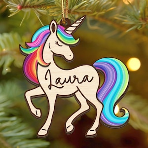 Unicorn Personalized Ornament, Ornaments for Her, Custom Unicorn Ornament, Wood Ornament, Ornaments for Girls, Christmas Tree Gift with Name