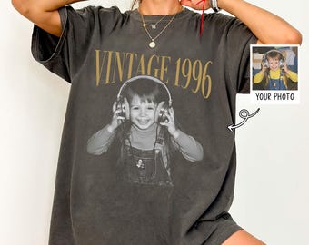 Chemise vintage personnalisée avec photo et année, t-shirt d'anniversaire avec photo personnalisé, cadeau de fête d'anniversaire 30e et 40e anniversaire