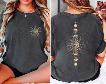 Comfort Colors Celestial Shirt, Moon Phase Shirt, Moon And Sun Shirt, Lunar Cycle, Astronomy Shirt, Celestial Moon Shirt, Boho Moon Shirt