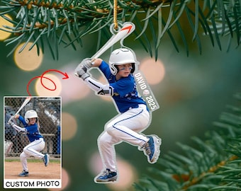 Personalized Sport Player Ornament, Custom Kids Christmas Gift, Baseball Christmas Ornament, Baseball Team Gift, Baseball Keepsake