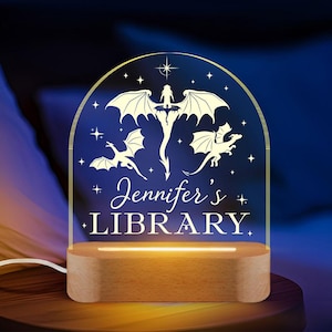 Bookshelf Decor, Romantasy Bookish Led Light Library Sign, Fantasy Dragon Name Sign Gift For Book Lover, BookTok Bookish Gift For Readers