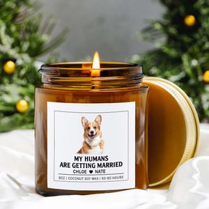 Custom Dog Engagement Soy Wax Candle, Pet Engagement Candle,Personalized My Humans Are Getting Married Dog Photo,Dog Mom And Dad Bridal Gift