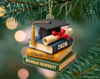 Personalized Graduation Ornament, Graduation Cap With Books Ornament, Class of 2025 Ornament, Graduation Ornament, Graduation Christmas Gift