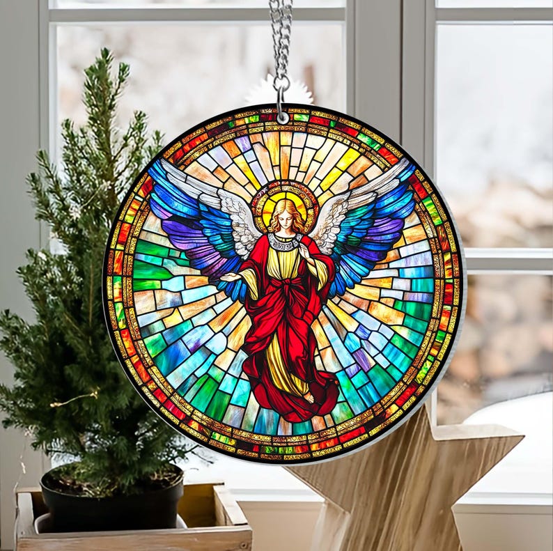 Christmas Angel Suncatcher, Acrylic Hanging, Opaque Acrylic Angel