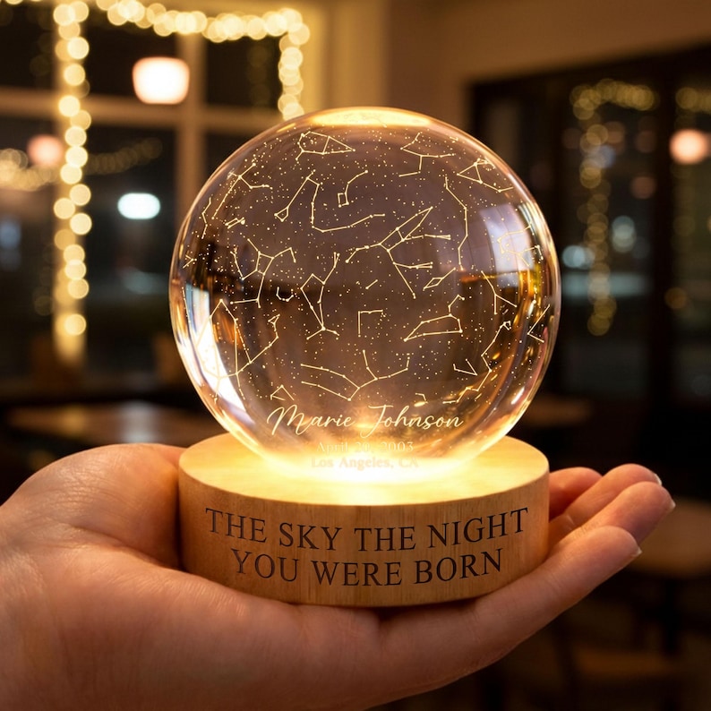 The Stars on the Night You Were Born Star Map by Date Crystall Ball ...