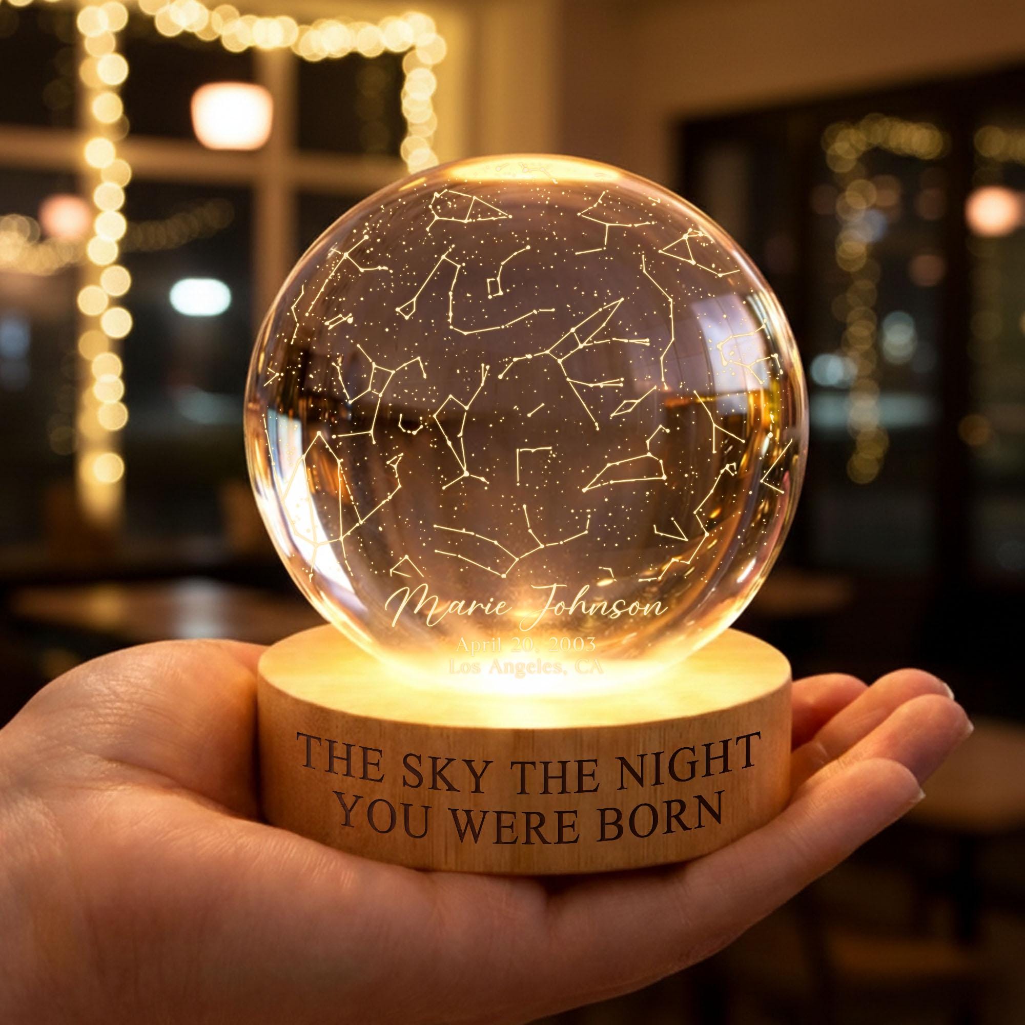 The Stars on the Night You Were Born Star Map by Date Crystall Ball ...