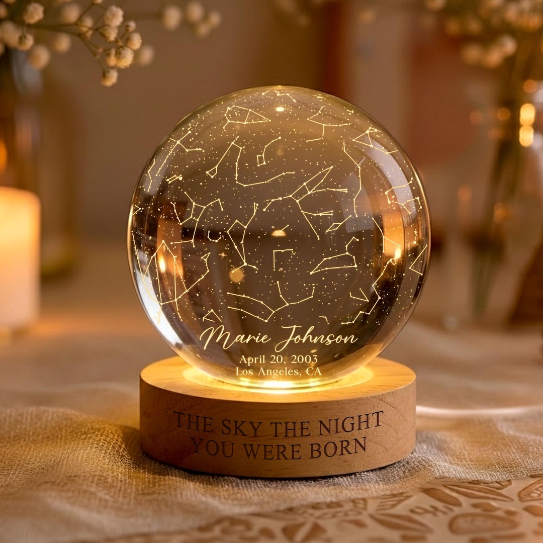 The Stars on the Night You Were Born Star Map by Date Crystall Ball ...
