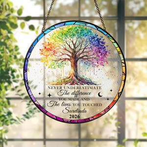 Personalized Retirement Gift: Tree of Life Stained Glass Suncatcher, Colleague Retirement Keepsake, Retirement Gift for Office