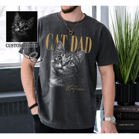 Funny Cat Dad Shirt, Personalized Photo Shirt for Dog Cat Dad, Fathers Day Gift for Cat Dad, Vintage Photo Shirt for Cat Owner, Husband Gift
