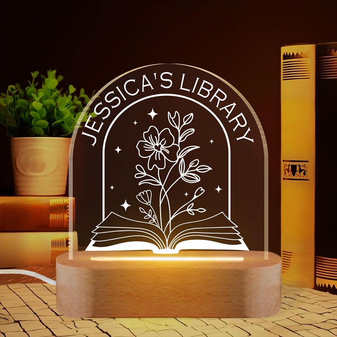 Personalized Library Sign Light, Book Lover Gift, Home Library Decor ...