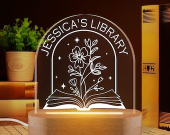 Personalized Library Sign Light, Book lover Gift, Home Library Decor, Bookshelf Decor, Bookish Gifts, Book Nook Decor, Gift for Her Birthday